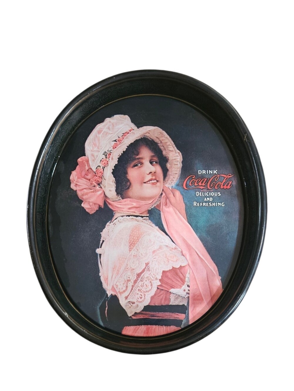 Vintage 70S Coca Cola Oval Tray Pink Ribbon Betty